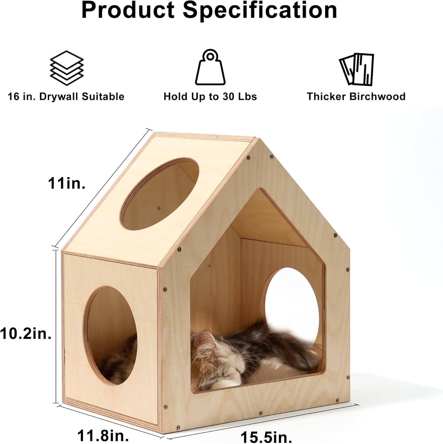 Casa de gato grande de madeira de borracha