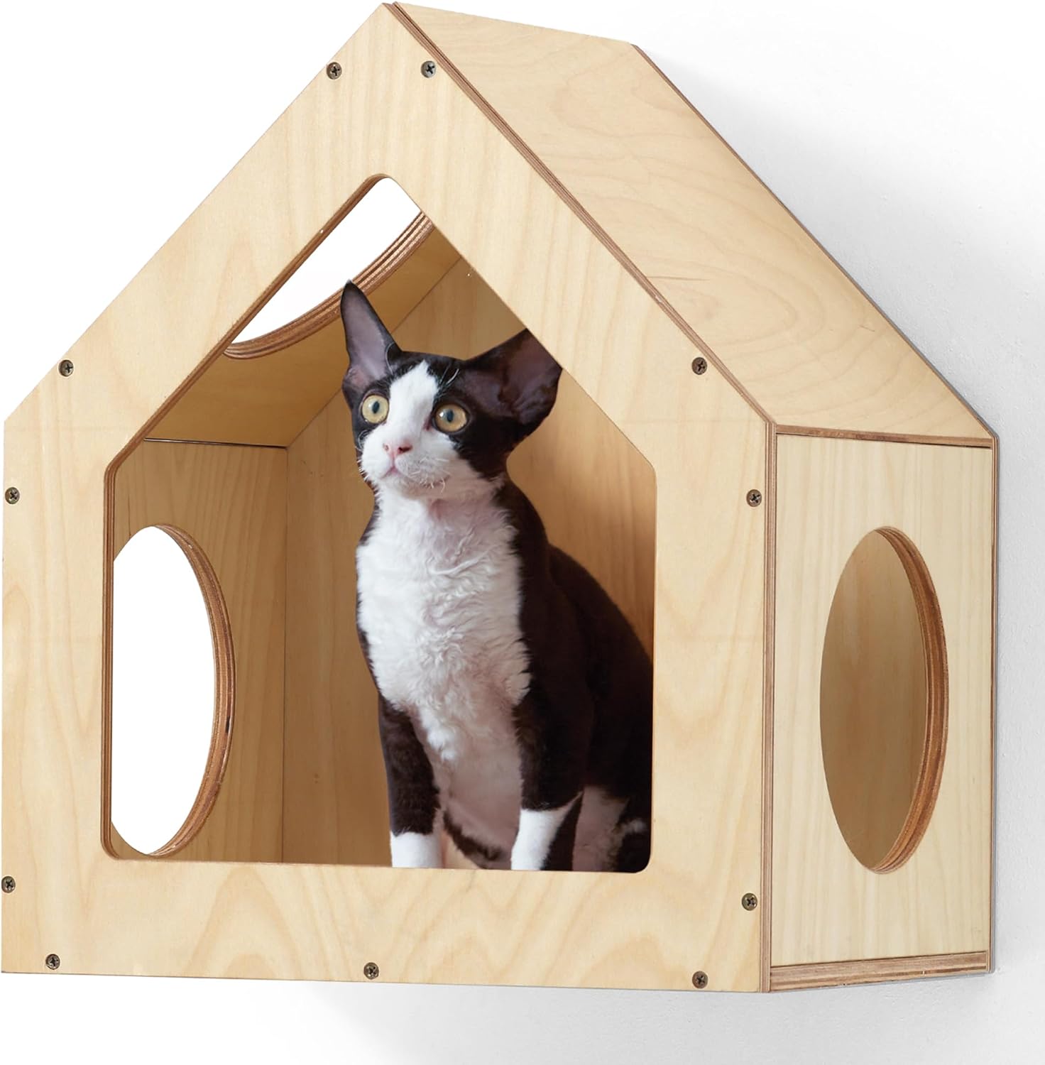 Casa de gato grande de madeira de borracha