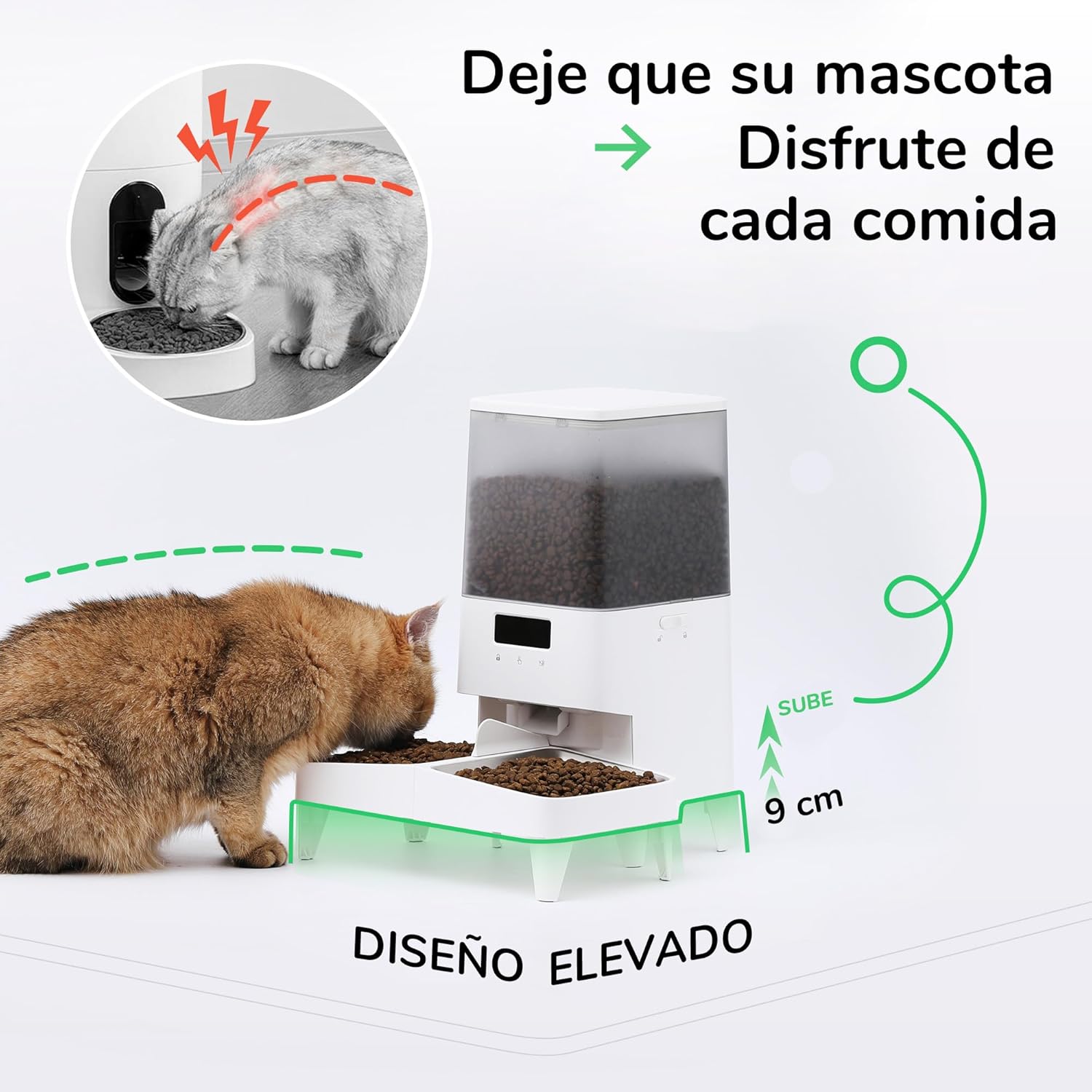 Comedouro Automático com Taças Duplas Elevadas Brancas AF04