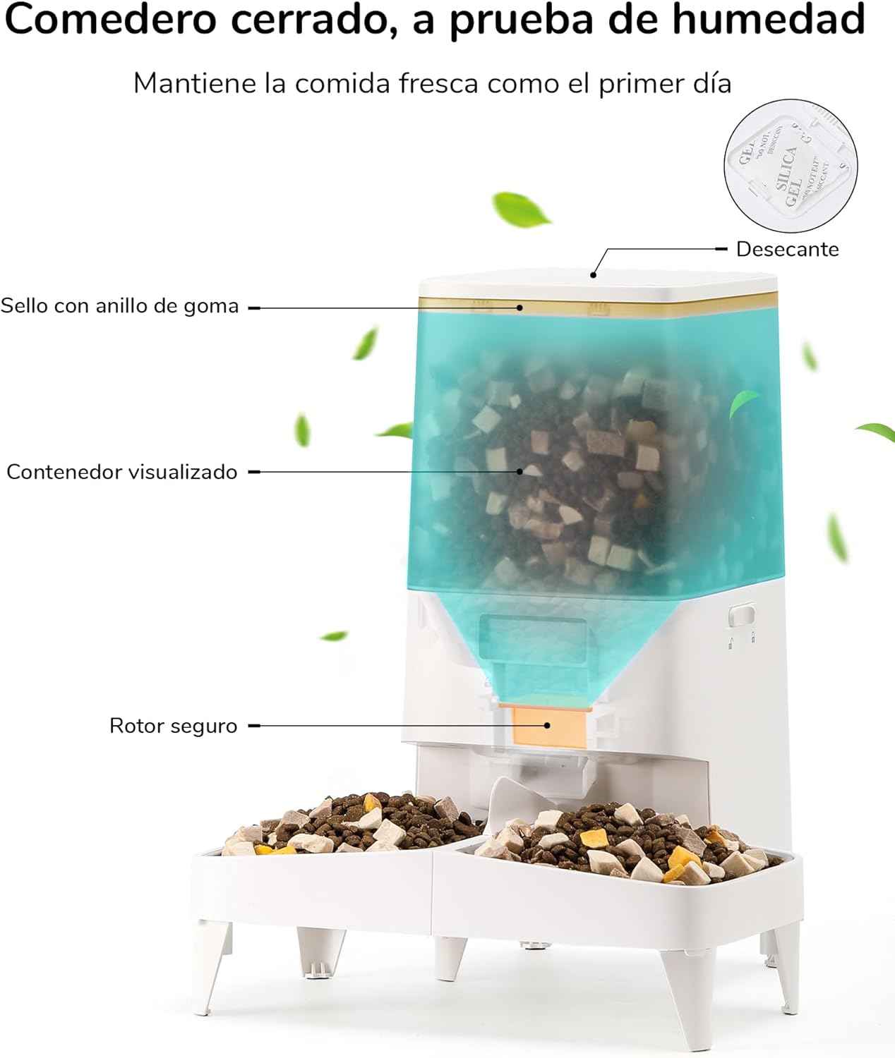 Comedouro Automático com Taças Duplas Elevadas Brancas AF04